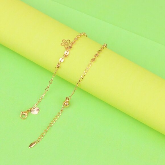 "Delicate Rose Gold Anklet with Floral & Charm Accents, XPAL1066 - Picture 3 of 12